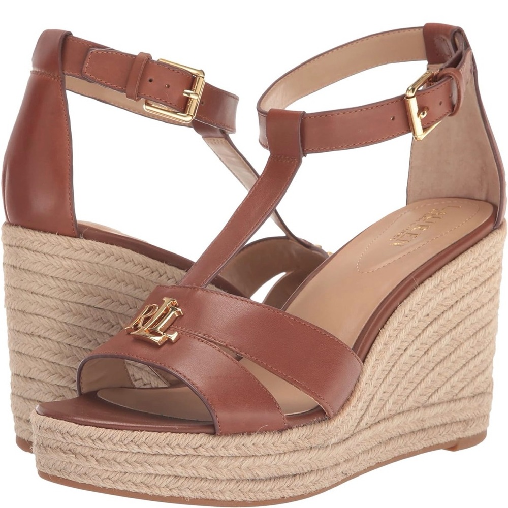 Laurel by Ralph Lauren Tan Leather Wedge Sandals 7.5